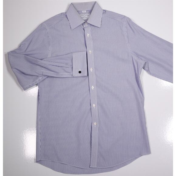 Charles Tyrwhitt Blue White Striped Non Iron Slim Fit Dress Shirt (38) 15-33 - Picture 2 of 7